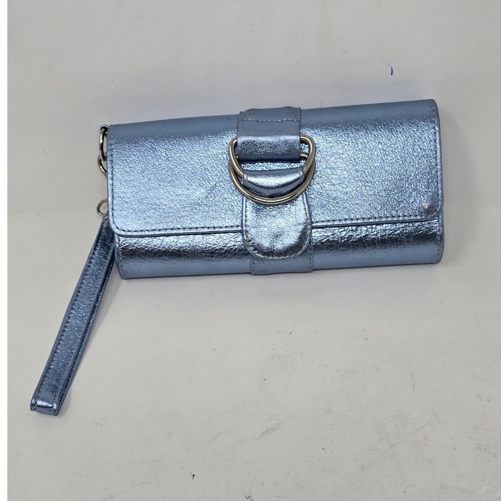 Y2K Vtg Shih Stephanie Lin wristlet blue metallic clutch blue Boho Glam Festival